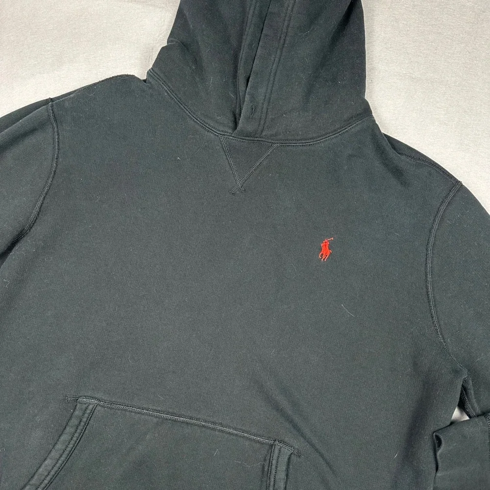 Polo Ralph Lauren Mens RL Fleece Hoodie Black Red Pony Logo Large